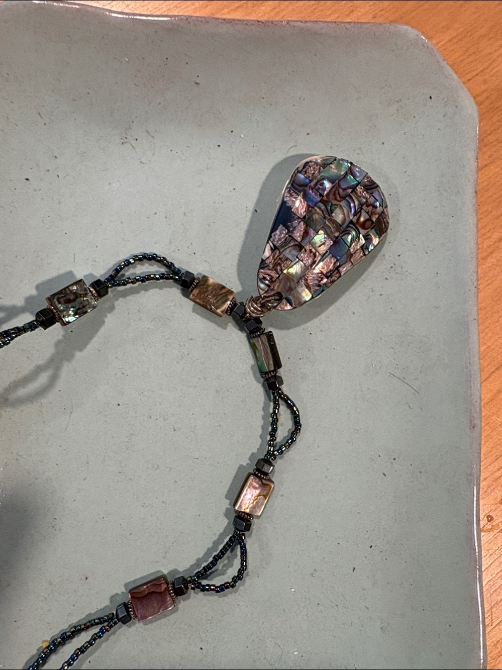 Source Unknown~  Iridescent Abalone seashell pendant Necklace  Mother of Pearl